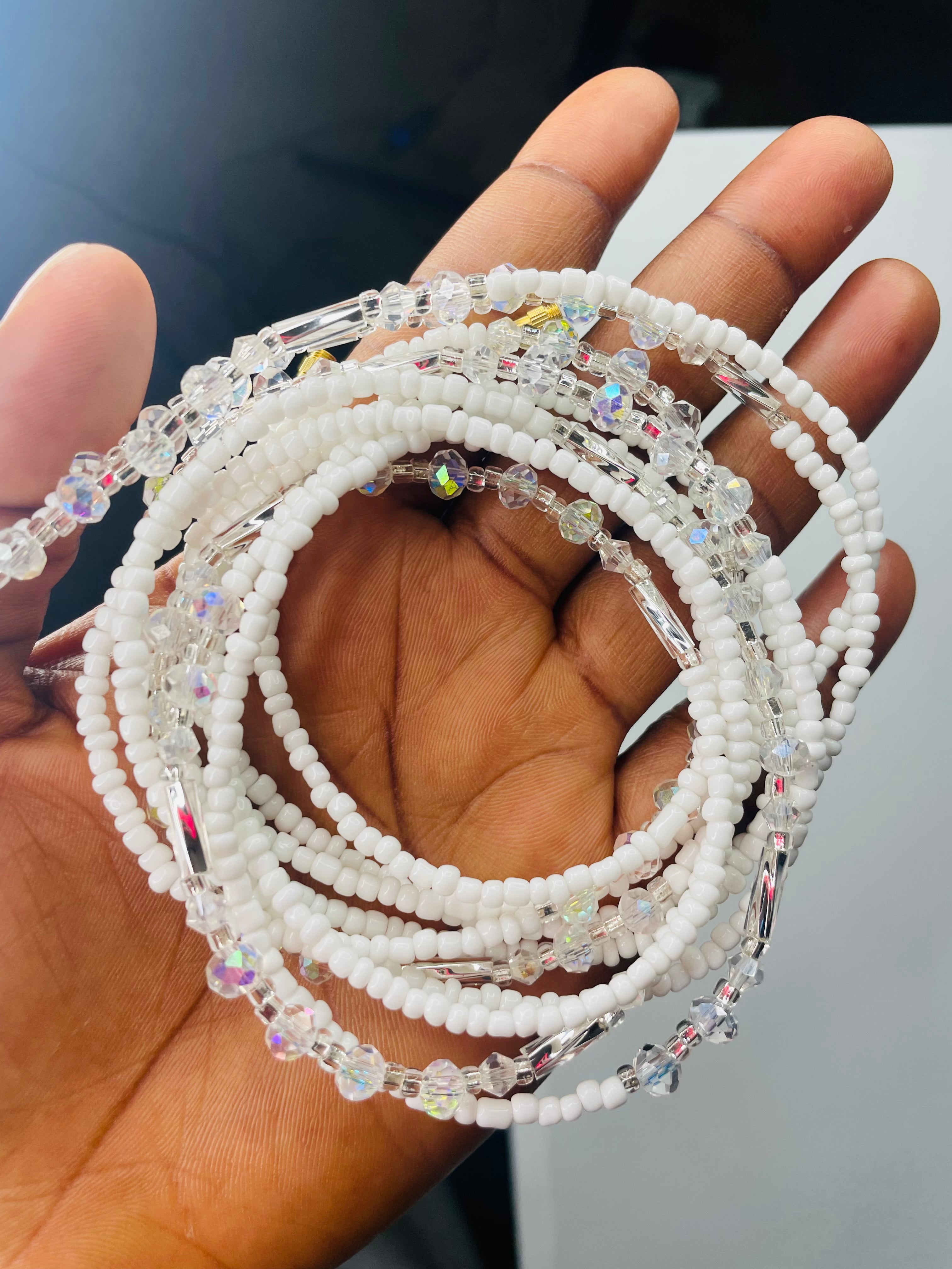 Fatima White and Clear Twist Clasp Waist Beads from Ghana The Waist Beads Factory